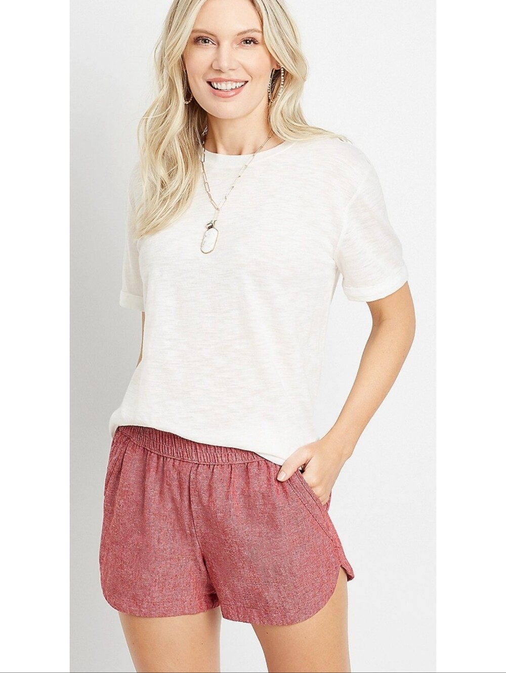 Maurices Linen Blend Dolphin Hem Shorts Red/Pink Size 16W